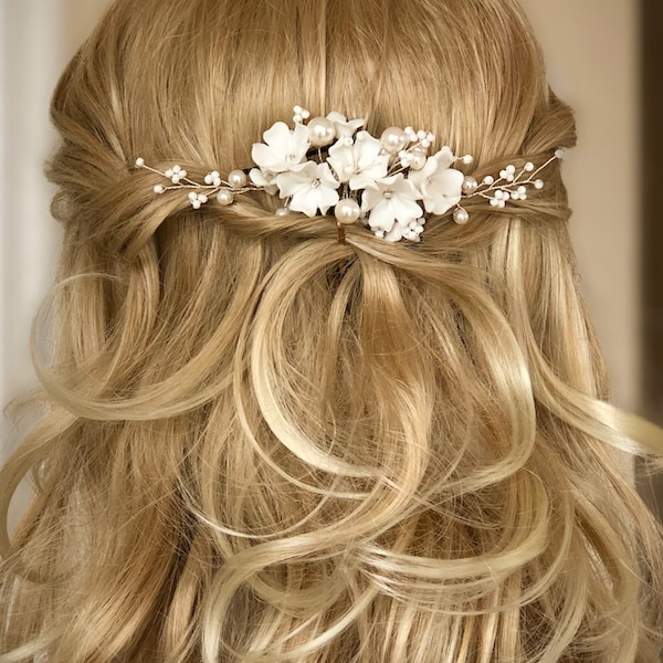 Pièce de cheveux de mariée en céramique délicate avec fleurs Pièce de cheveux de mariée, peigne à cheveux de mariage Peigne à cheveux floral classique