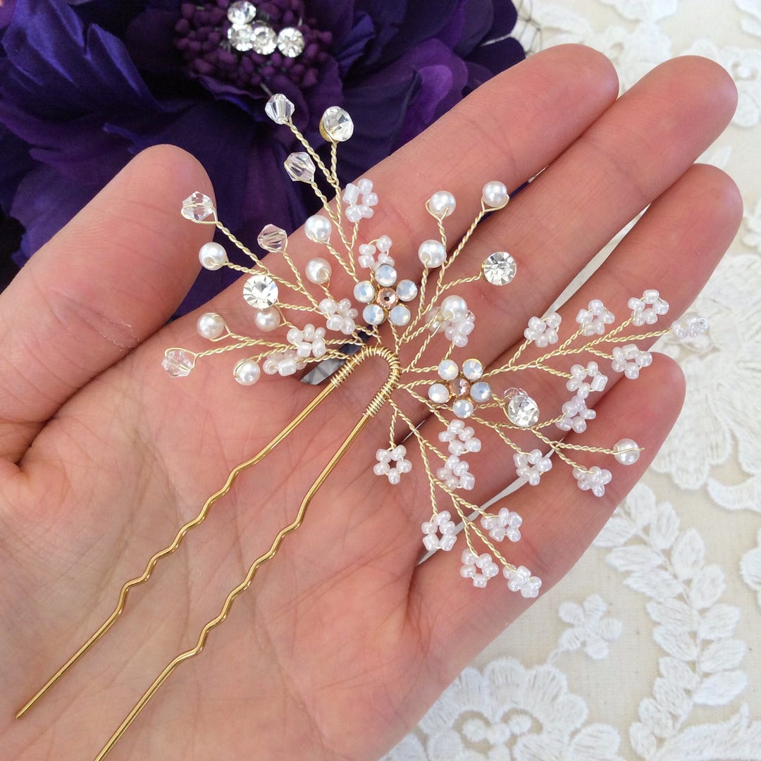 Opal Rhinestone Beads Bridal Hair Pins Bridal Hair Piece Etsy