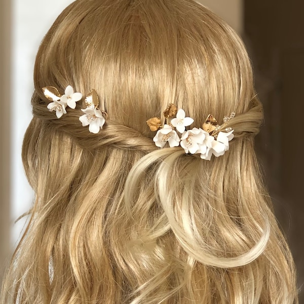 Set of 5pcs Delicate Ceramic Flower Hair Piece Bridal Hair piece, Wedding Hair Pins  Hair Comb