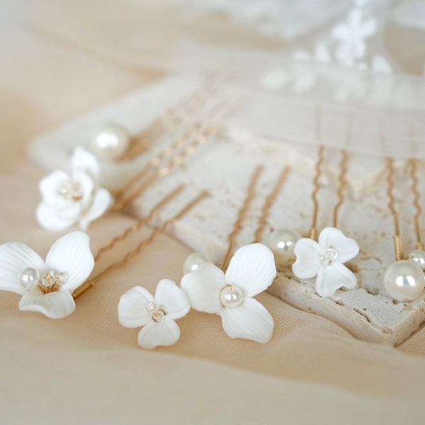 Set of 6pcs Delicate Ceramic Flower Hair Piece Bridal Hair piece, Wedding Hair Pins  Hair Comb