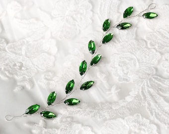 Emerald bridal hair Vine, Wedding Hair Vine,  Bridal Hair Piece, Wedding Hair Piece, crystal hair vine, bridal hair accessory,