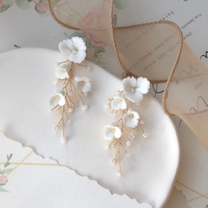 Delicate Ceramic Flower Bridal earrings Bridesmaids Gift Wedding Jewelry Bridesmaid Earrings wedding earrings