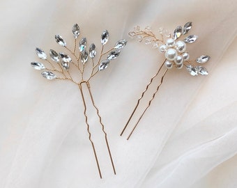 Rhinestone Pearls Bridal Hair Pins, rhinestone Bridal Hair Piece, Wedding Hair Piece, Pearl flower Hair Piece