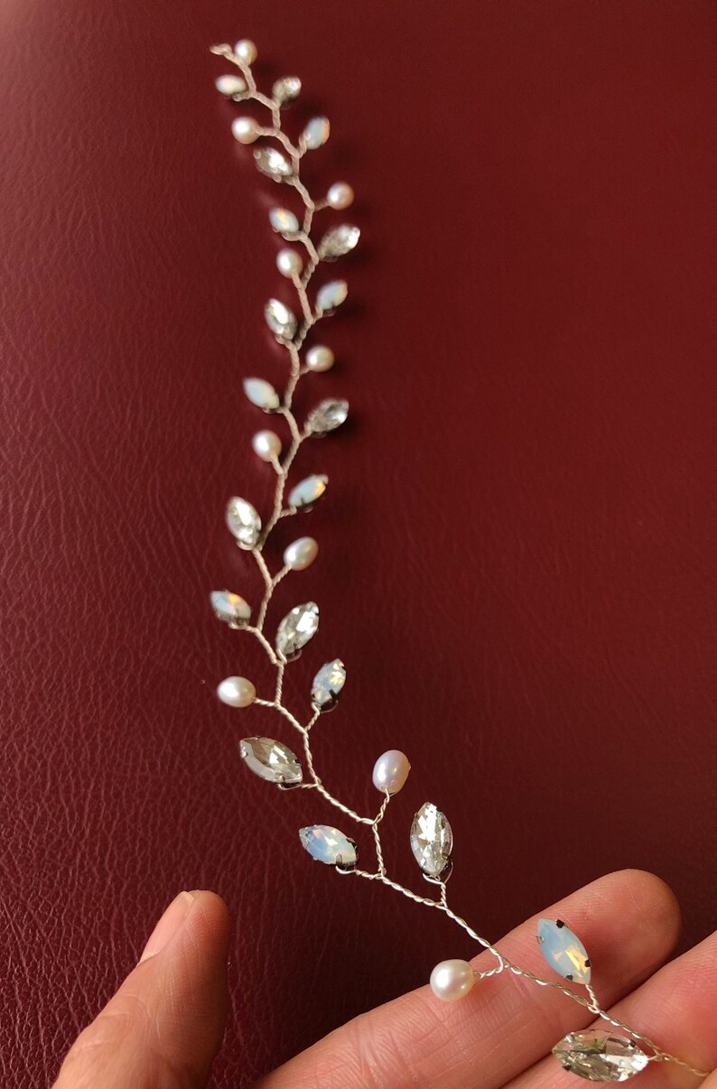 Freshwater pearls Hair Vine opal rhinestone Bridal Hair Vine Bridal Hair Piece Wedding pearl hair vine bridal hair accessory
