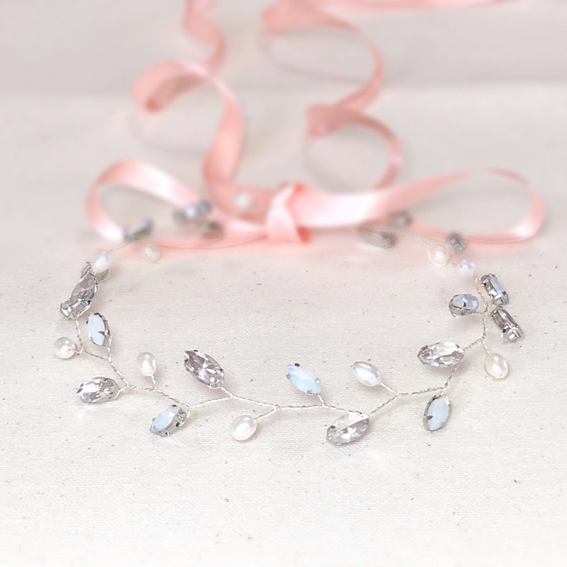 Freshwater pearls Hair Vine opal rhinestone Bridal Hair Vine Bridal Hair Piece Wedding pearl hair vine bridal hair accessory