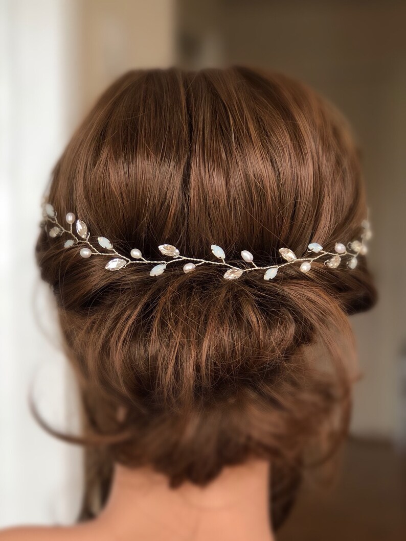 Freshwater pearls Hair Vine opal rhinestone Bridal Hair Vine Bridal Hair Piece Wedding pearl hair vine bridal hair accessory