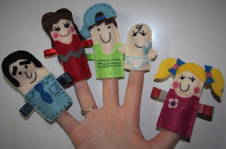 Hand embroidered felt family finger puppets