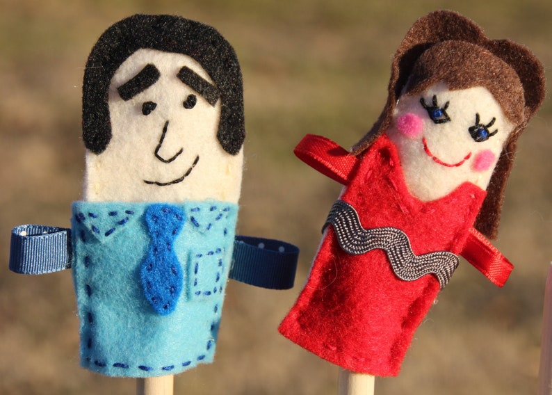 Hand embroidered felt family finger puppets