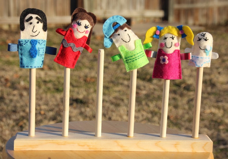 Hand embroidered felt family finger puppets