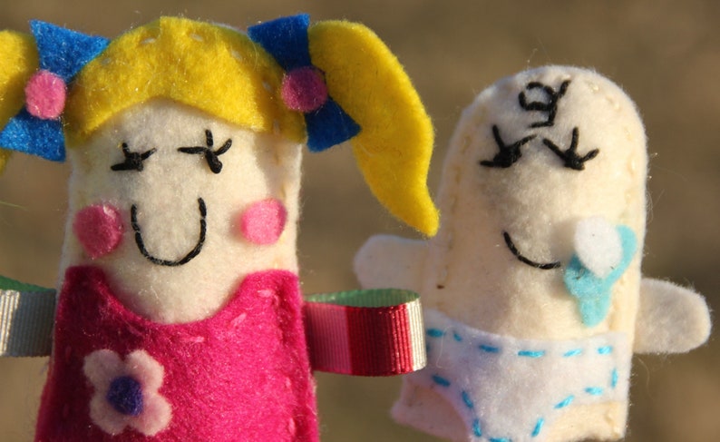 Hand embroidered felt family finger puppets