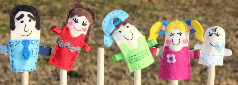 Hand embroidered felt family finger puppets
