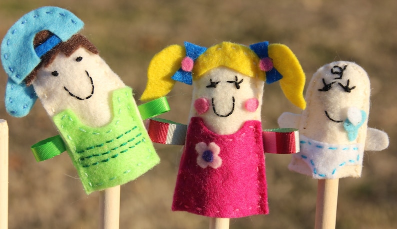 Hand embroidered felt family finger puppets