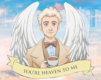 Aziraphale Valentine - Good Omens fan art original illustration print