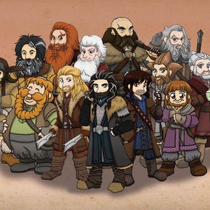 Chibi Company of Thorin Oakenshield fan art oryginalna ilustracja wydruk