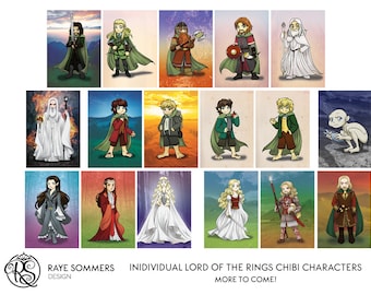 Chibi Lord of the Rings individual character fan art original illustration print