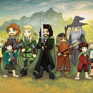 Chibi Gefährten der Ring fan art original Illustration Druck
