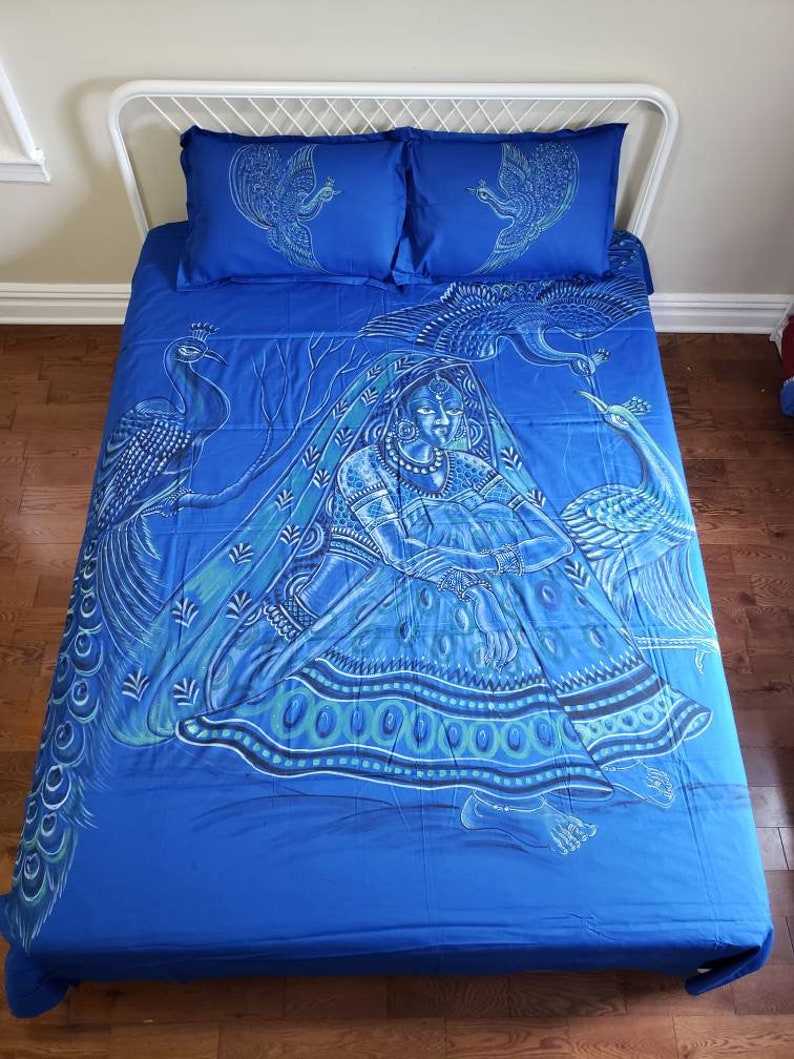 Hand painted royal blue cotton Tapestry/ bed sheet with Etsy