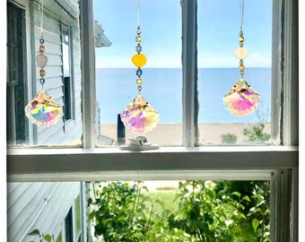 Crystal Sun Catchers-Leaded Glass Window Hanging-Handmade Rainbow Prism Decor-Kithcen Shelf, Porch- Gift-3-Pack