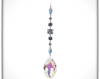 Bold Indian Glass Bead Sun Catcher: 3.5" Prism, Retro Window Decor