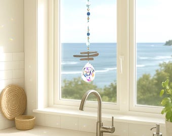 Driftwood Crystal Sun Catcher: Coastal Redwood Prism Window Decor