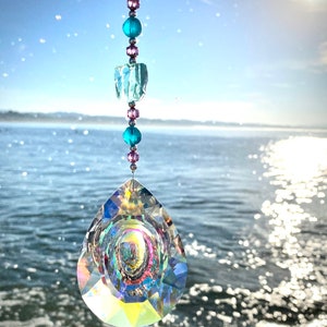 Large Crystal Sun Catcher: Leaded Glass, Metal Accents (3.5 inch)