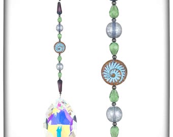 Crystal Sun Catcher: Czech Glass Beads, 3.5" Prism, Boho Rainbow Decor