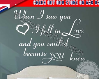 Romantic Bedroom Wall Sticker When I Saw You I Fell In Love Quote Home Vinyl Wall Art Decor Decal