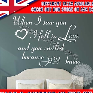 Romantic Bedroom Wall Sticker When I Saw You I Fell In Love Quote Home Vinyl Wall Art Decor Decal