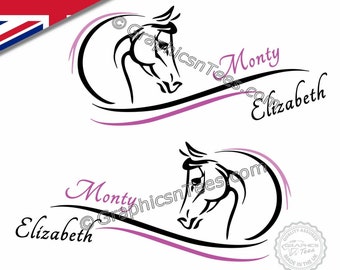 2 x Horsebox Stickers 2 Colours Horses Head Personalised Horse Trailer Vinyl Graphic Decals in Two Colors