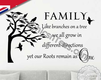 Inspirational Wall Sticker Quote Family Branches On A Tree Roots Remain As One Home Wall Art Decor Decal