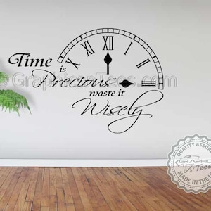 Time is Precious Waste it Wisely, Inspirational Family Wall Sticker Quote, Home Lounge Wall Art Decor Decal