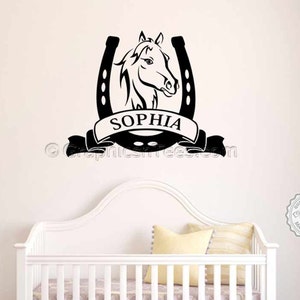 Personalised Name & Horse Wall Stickers, Girls Boys Bedroom Playroom Wall Art Decal