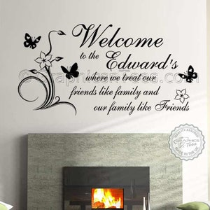 Personalised Family Name Wall Sticker, Welcome, Home Wall Decal Sticker