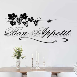 Bon Appetit keuken muursticker citaat sticker, muursticker keuken eetkamer huis met wijnstok