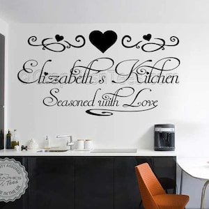 Personalised Kitchen Wall Stickers Seasoned with Love Quote, Kitchen Dining Room Home Personalized Wall Decor Decals