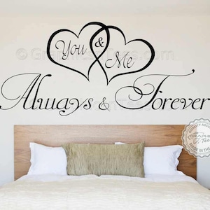 You Me Always Forever Romantic Bedroom Wall Sticker Love Quote Wall Decor Vinyl Decal Heart