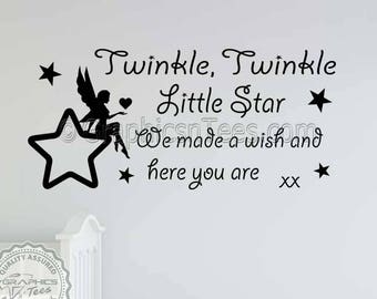 Twinkle Twinkle Little Star Nursery Wall Sticker Quote Baby Boys Girls Bedroom Wall Decor Decal with Fairy Sitting On A Star 01