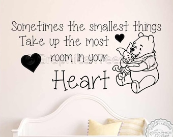 Winnie The Pooh & Piglet Wall Sticker, Sometimes Smallest Things, Baby Boy Girl Bedroom Playroom Wall Sticker Quote