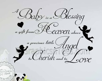 Nursery Wall Sticker Baby Boy Girls Bedroom Wall  Decor Decal  A Baby Is A Blessing Quote