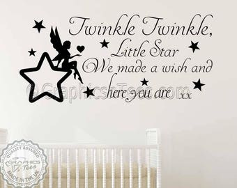 Twinkle Twinkle Little Star Nursery Wall Sticker Quote Baby Boys Girls Bedroom Wall Decor Decal with Fairy Sitting On A Star 02