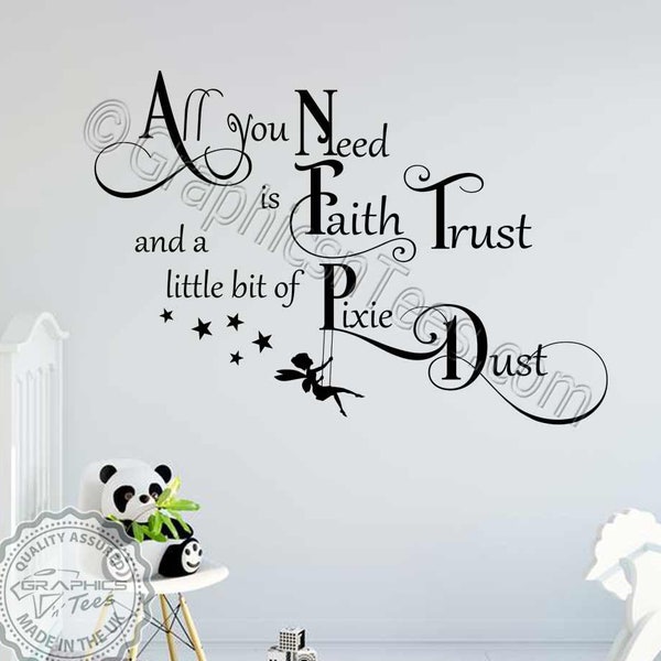 Faith Trust and Pixie Dust Nursery Wall Stickers Fairy Bedroom Wall Decor Decals