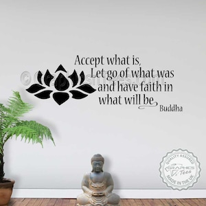 Buddha Inspirational Wall Sticker Quote, Accept What Is with Lotus Flower Yoga Home Wall Art Decal