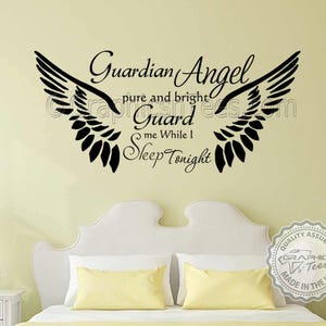 Guardian Angel Sleep Tonight Bedroom Wall Sticker Quote with Angel Wings