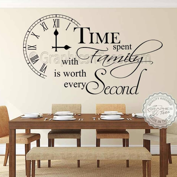 Time Spent with Family is Worth Every Second Inspirational Wall Sticker Quote, Kitchen Dining Room Home Wall Art Decor Decal - 02