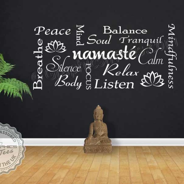 Namaste Yoga Quote Wall Sticker Montage, Meditation Wall Art Montage with Lotus Flowers