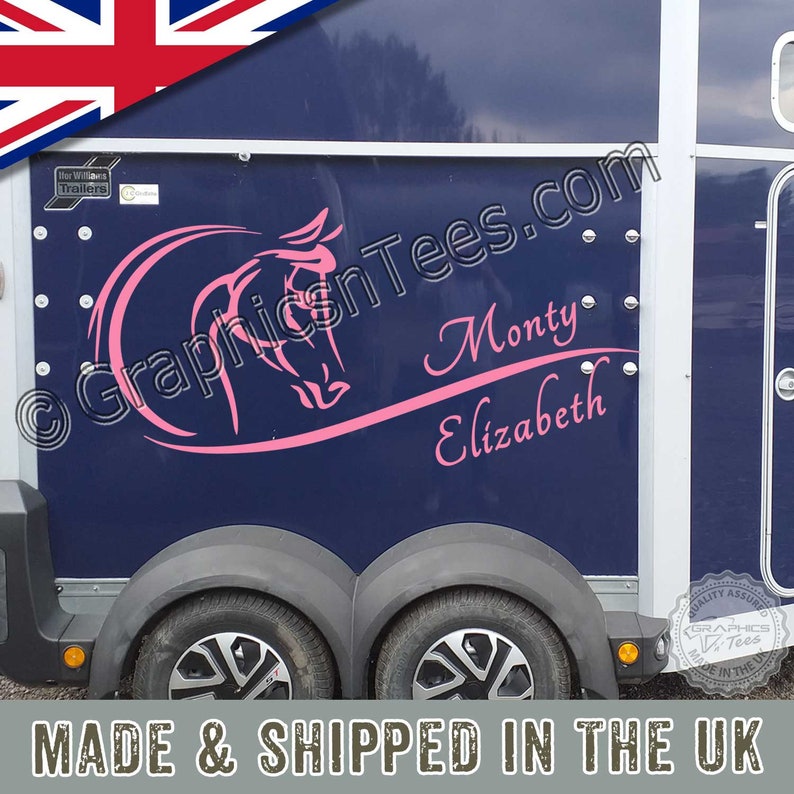 Personalised Horsebox Graphics Horses Head Horse Trailer Vinyl Decals Stickers x 2 one Left one Right image 6