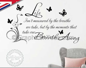 Inspirational Family Wall Sticker Quote Moments Take Your Breath Away Home Wall Art Decor Decal with Butterflies