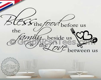 Bless The Food Before Us Kitchen Wall Stickers Inspirational Family Dining Room Quote Wall Decor Decals