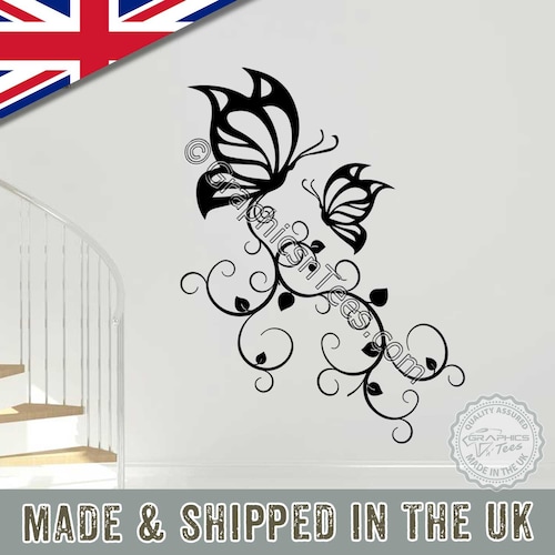 Vine Flower Butterfly Tree Wall Art Stickers Wall Decals Wall Etsy