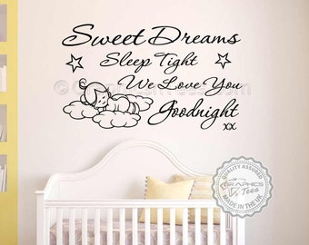 Sweet Dreams Sleep Tight Quote Nursery Wall Art Sticker Baby Boy Girls Bedroom Wall Decor Decal